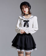 セーラーカラーブラウス学生服風セットアップ3点セット
