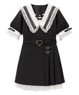 【10/23 10:59までの特別価格】ハートベルト角襟レースアップワンピース