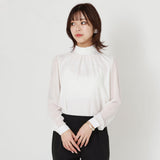上品ボウタイリボン取り外し可/袖シアーブラウス【M/L/LL/3L】【大きいサイズ有】