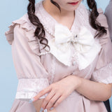 レース重ねパールリボンお嬢様ワンピース