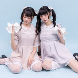 レース重ねパールリボンお嬢様ワンピース