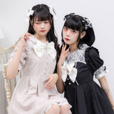 レース重ねパールリボンお嬢様ワンピース