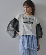 デザインプリントチュールスリーブTシャツ