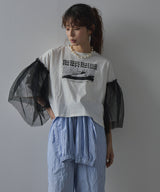 デザインプリントチュールスリーブTシャツ