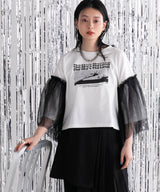 デザインプリントチュールスリーブTシャツ