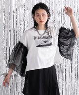 デザインプリントチュールスリーブTシャツ