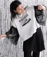 デザインプリントチュールスリーブTシャツ
