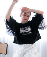 デザインプリントチュールスリーブTシャツ