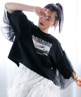 デザインプリントチュールスリーブTシャツ