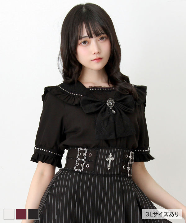 【2buy20%OFF対象】十字架クモレースセーラーフリルブラウス