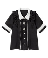 【10/23 10:59までの特別価格】パール襟ビジューフリルブラウス