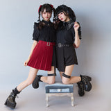 ガーター付きプリーツショートパンツ