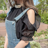 ゴージャスパールネック肩開きセクシーブラウス