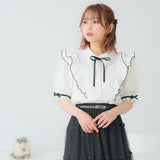 オーガンジーパフ袖ガーリーブラウス