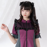 【10/23 10:59までの特別価格】ヨークメッシュレースアップジャージワンピース