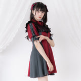 【10/23 10:59までの特別価格】ヨークメッシュレースアップジャージワンピース