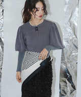 【10/23 10:59までの特別価格】2wayパフスリーブリボンニット