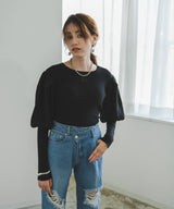 【10/23 10:59までの特別価格】2wayパフスリーブリボンニット