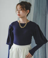 【10/23 10:59までの特別価格】2wayパフスリーブリボンニット