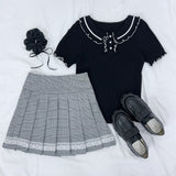 【10/23 10:59までの特別価格】レーステーププリーツスカート【大きいサイズ有】