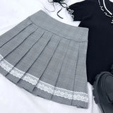 【10/23 10:59までの特別価格】レーステーププリーツスカート【大きいサイズ有】