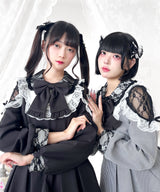 袖レース切替ヨークフリルワンピース