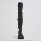 【10/23 10:59までの特別価格】厚底ソール美脚スリムフィットニーハイブーツ 【大きいサイズ有】