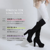 【10/23 10:59までの特別価格】ストレッチY2K太ヒールロングブーツ