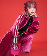 ビジューラインスタンドカラーベロアジャージパーカー【セットアップ可】