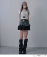 【メール便】プリントクロップド丈半袖Tシャツ