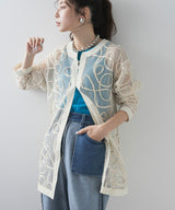 コード刺繍メッシュチュニックカーデ