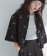 【メール便】タフタ刺繍ハーフスリーブブラウス