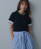 【メール便】カットオフバイカラースリーブTシャツ