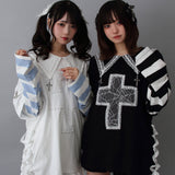 十字架スタッズストライプワンピース