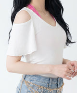 背中開きビジューバックルセクシーリボン姫ギャルトップス