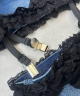 セクシーガーター風ギャルストレッチフレアデニムパンツ