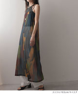 【メール便】水彩アート総柄シアーキャミワンピース