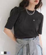 パフスリーブロゴ刺繍Tシャツ