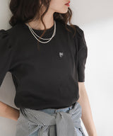 パフスリーブロゴ刺繍Tシャツ