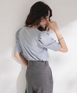 パフスリーブロゴ刺繍Tシャツ