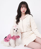 【メール便】花柄×ピンクチェック柄フリフリTシャツ姫ギャル犬服
