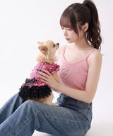 【メール便】花柄×ピンクチェック柄フリフリTシャツ姫ギャル犬服