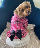 【メール便】花柄×ピンクチェック柄フリフリTシャツ姫ギャル犬服