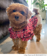 【メール便】花柄×ピンクチェック柄フリフリTシャツ姫ギャル犬服