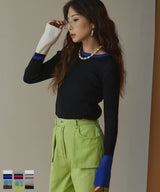 【26aw】フレア袖配色プルオーバーニット