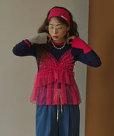 【26aw】フレア袖配色プルオーバーニット