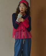 【26aw】フレア袖配色プルオーバーニット