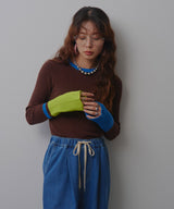 【26aw】フレア袖配色プルオーバーニット