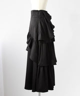 ビッグリボン×バックティアードアシメフリルハイウエストロングフレアスカート【大きいサイズ有り】