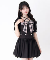 姫系キラキラビジューハートリボンレースアップバルーンワンピース